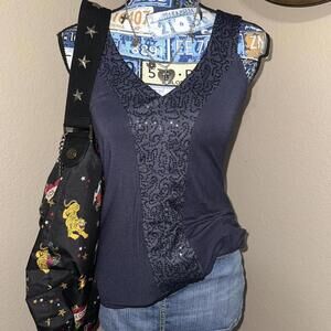 Cynthia Rowley dark blue sequin tank top  with an indie sleaze style